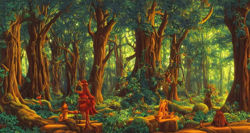 Prompt: Enchanted and magic forest, by GREG HILDEBRANDT