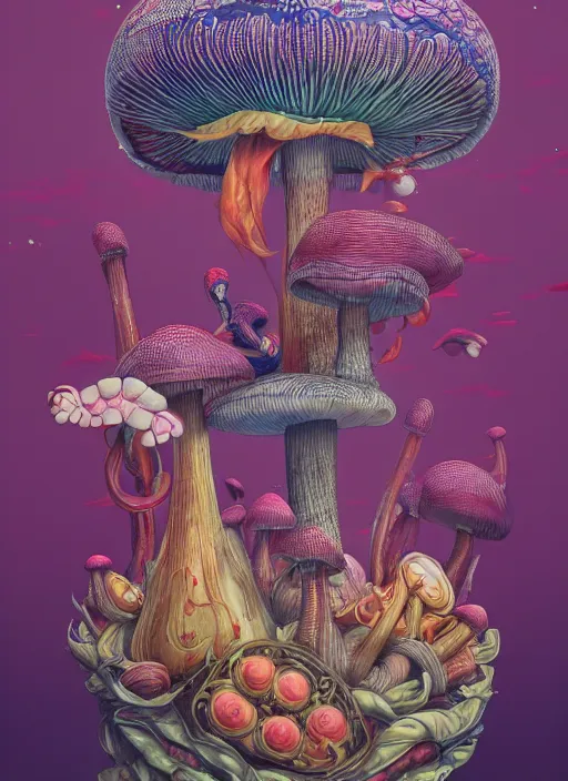 Prompt: yunnan mushroom : : by martine johanna and simon stalenhag and chie yoshii and casey weldon and wlop : : ornate, dynamic, particulate, rich colors, intricate, elegant, highly detailed, centered, artstation, smooth, sharp focus, octane render, 3 d