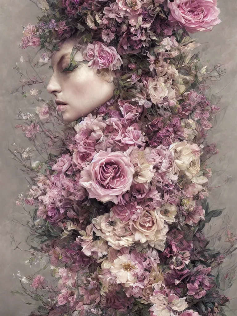 Prompt: a chaotic whirlwind of flowers, intricate details, aesthetically pleasing natural and pastel colors, art by marco mazzoni, impressionism, detailed, dark, flowers