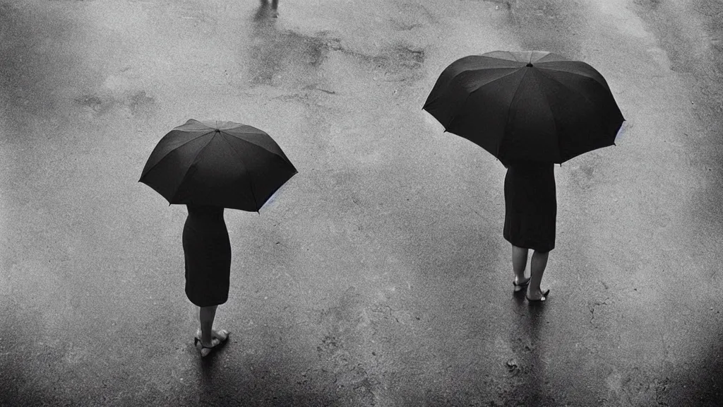 Image similar to “ a woman waiting on the corner holding an umbrella, photography by gregory crewdson ”