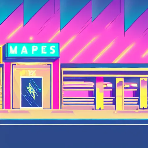 Prompt: art deco vaporwave illustration of a gaming store in a mall in pastel colors