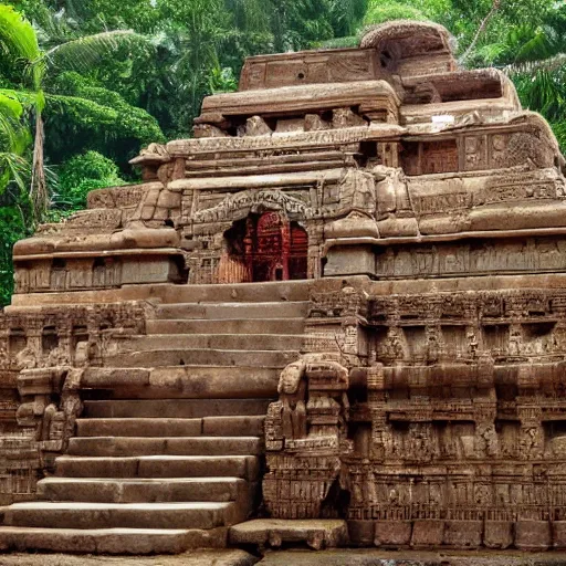 Prompt: an ancient indian temple made of mushroom