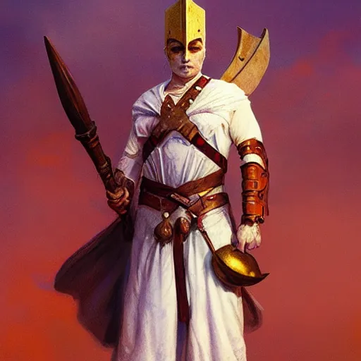 Image similar to ( ( ( full length portrait of a white dollface persian, halberd, breastplate ) ) ), d & d, tyler jacobson, greg rutkowski, frank frazetta, alexandre chaudret, boris vallejo, michael whelan, miro petrov, magali villeneuve, donato giancola