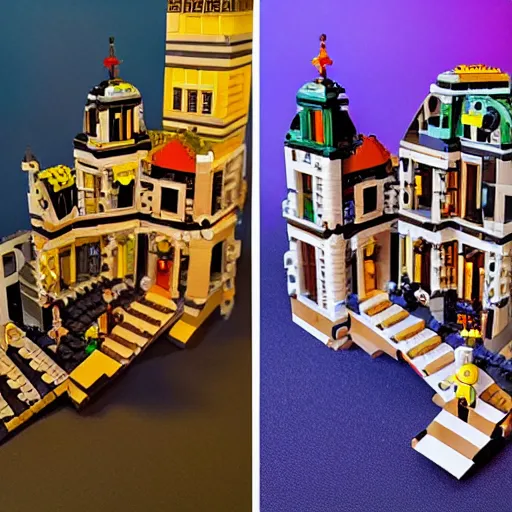 Image similar to Escher day and night as a lego set, soft lighting