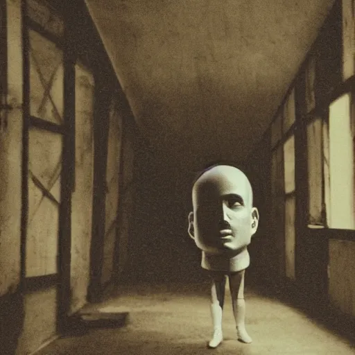 Image similar to dark attic with the man with a doll head