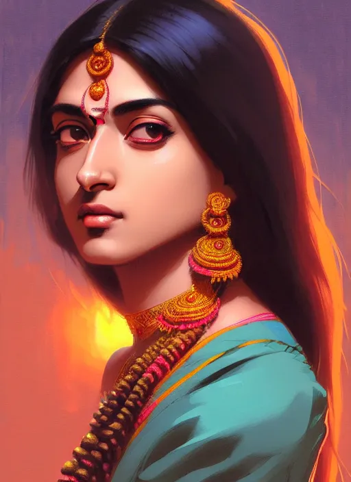 Image similar to a comic portrait of an indian goddess, fine - face, realistic shaded perfect face, fine details. night setting. very anime style. realistic shaded lighting poster by ilya kuvshinov katsuhiro, magali villeneuve, artgerm, jeremy lipkin and michael garmash, rob rey and kentaro miura style, trending on art station