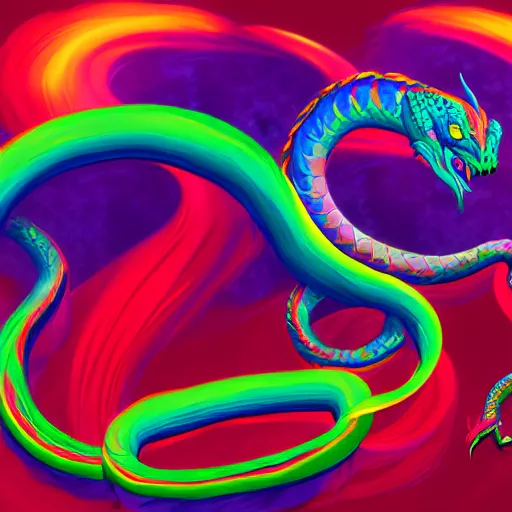 Image similar to serpent dragon made of rainbow and splashes of colors, artstation