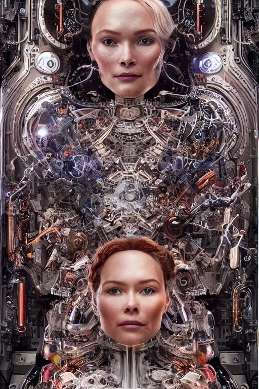 Prompt: a beautiful mechanized feminine android goddess of the quantum realm, westworld, photorealistic, intricate detail, elaborate machinery, clockwork, torn tapestry, swirling smoke, ember particles, regal design, royal relief