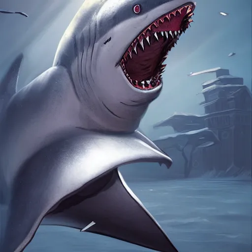 Prompt: a anthropomorphic shark, horror, cinematic light, concept art by stanley lau