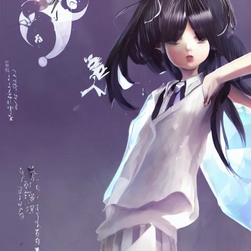 Image similar to luxury advertisement, astonishing portrait of a very beautiful anime schoolgirl with black bob hair in style of cytus and deemo, full perfect face, she is dancing, set in Half-life. Realistic, highly detailed background, artstation, 120 degree view, drawn by Sasoura, Satchely and Akihiko Yoshida, no distortion