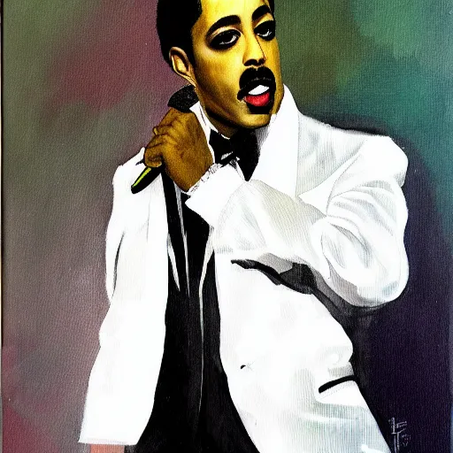 Image similar to a painting of morris day in the style of rolf armstrong.