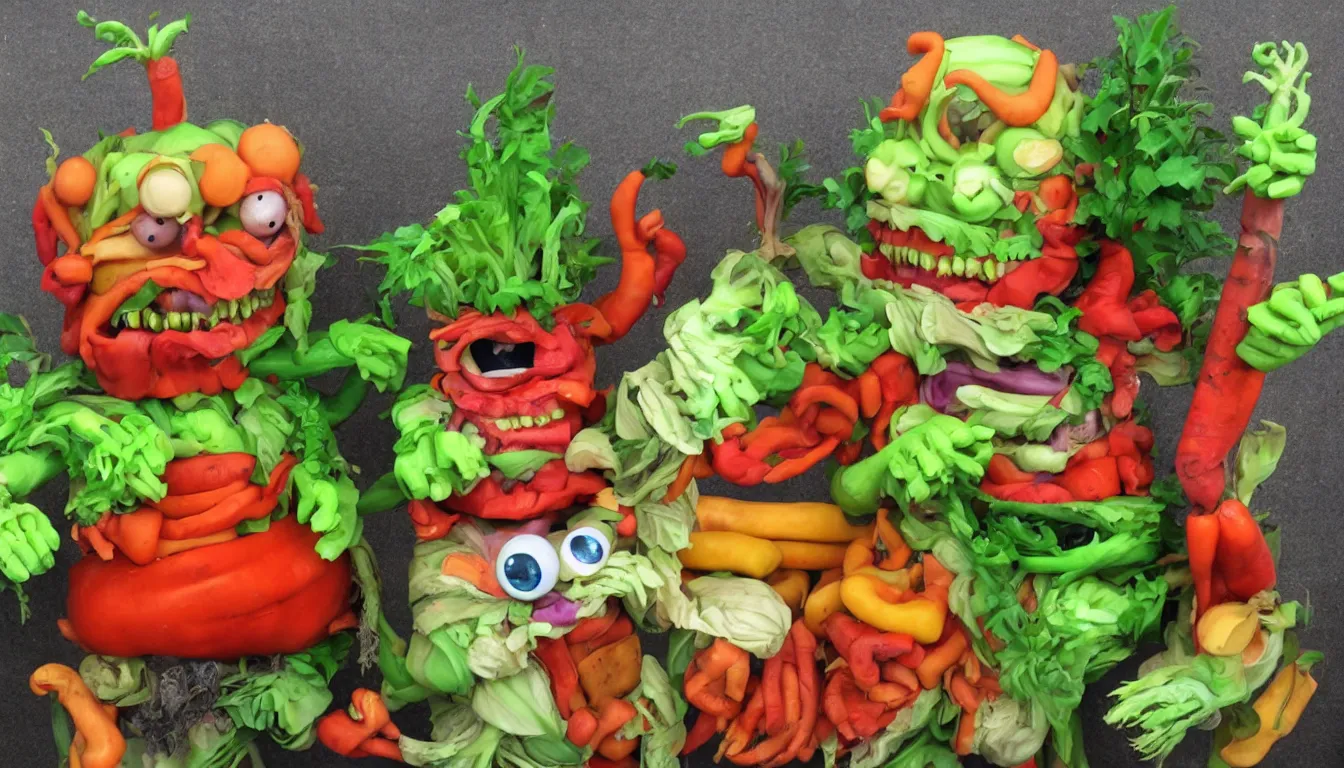 Prompt: horrible monster made out of vegetables