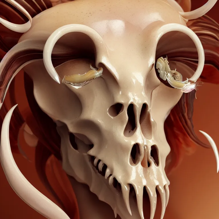 Image similar to goddess princess face close-up portrait ram skull. sculpture made of polished gold and matte obsidian. jellyfish phoenix head, nautilus, orchid, skull, betta fish, bioluminiscent creatures, intricate artwork by Tooth Wu and wlop and beeple. octane render, trending on artstation, greg rutkowski very coherent symmetrical artwork. cinematic, hyper realism, high detail, octane render, 8k