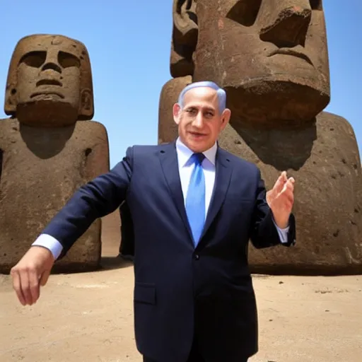 Prompt: benjamin netanyahu as a moai statue