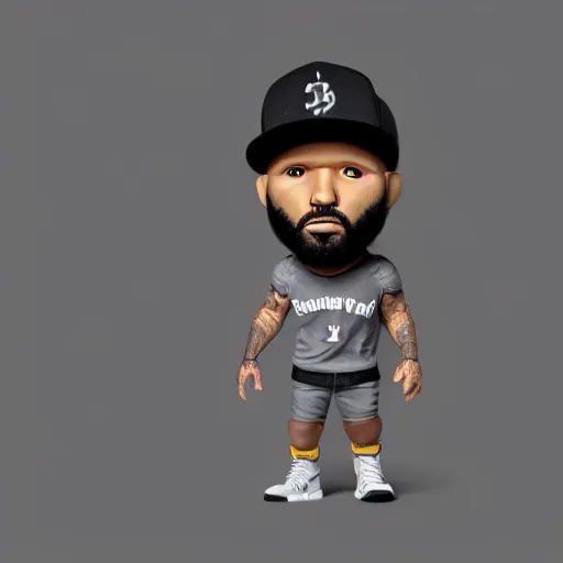 Image similar to full body 3 d render of joe budden as a full body funko pop!, studio lighting, grey background, single body, no shadow, blender, trending on artstation, 8 k, highly detailed