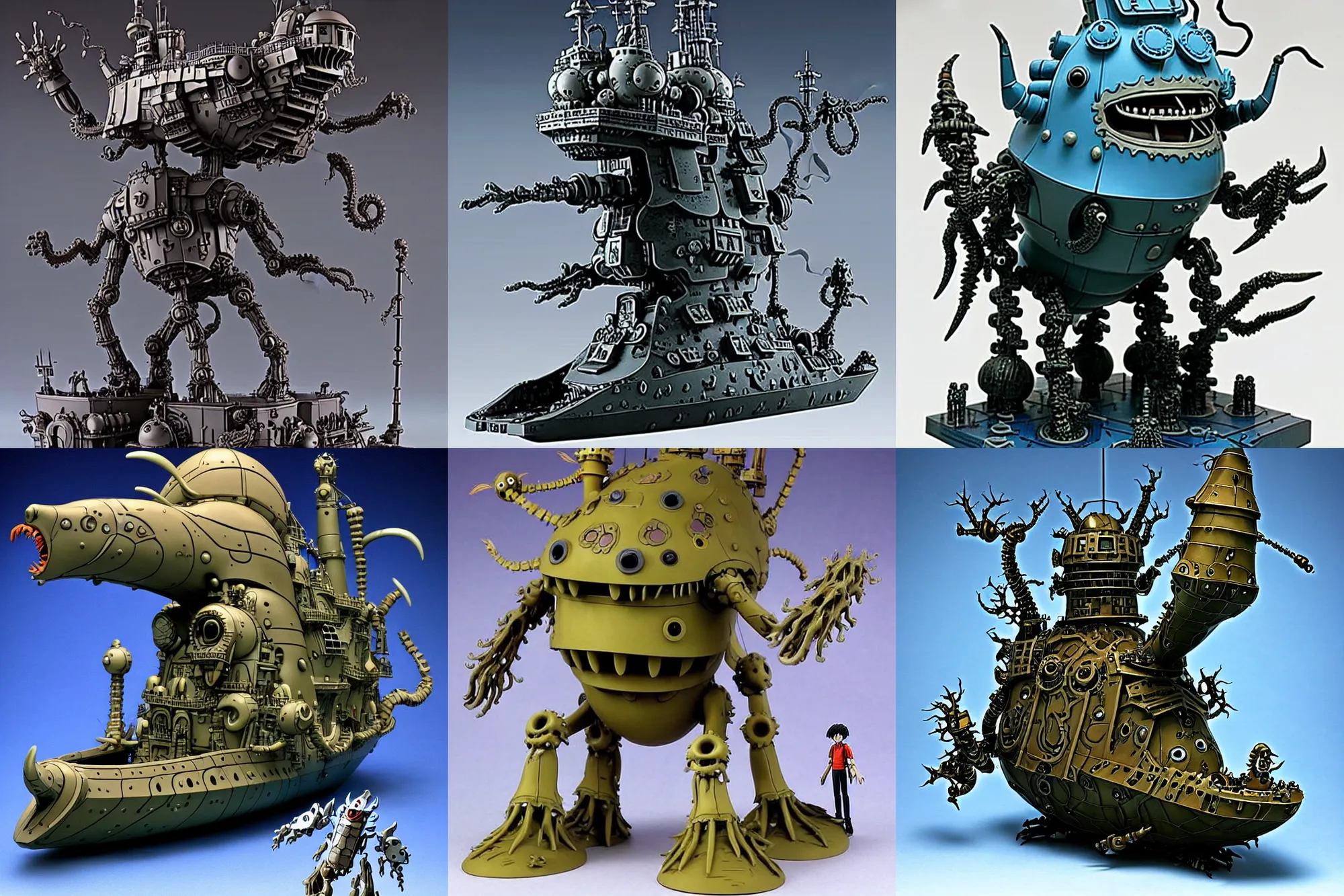 Prompt: A Lovecraftian scary giant mechanized adorable guitar battleship from Studio Ghibli Howl's Moving Castle (2004) as a 1980's Kenner style action figure, 5 points of articulation, full body, 4k, highly detailed. award winning sci-fi. look at all that detail!