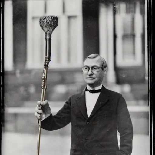 Prompt: a rutgers university president holding a golden cane and looking wistfully into the distance, 1 9 2 2