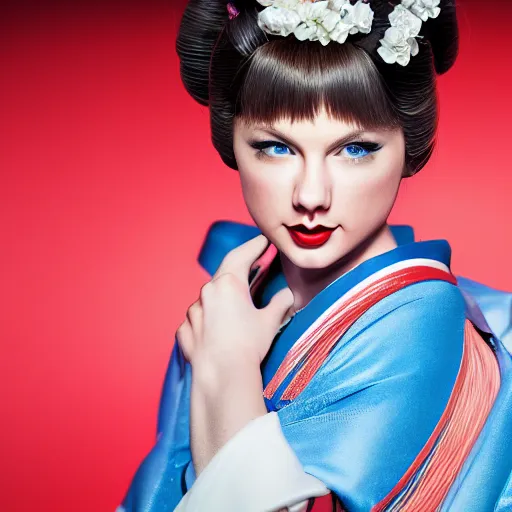 Image similar to hyper detailed, ultra sharp focus photo of taylor swift as a geisha, unreal engine, studio lighting, 8 k, dslr, 8 5 mm f / 1. 8 by sam shaw