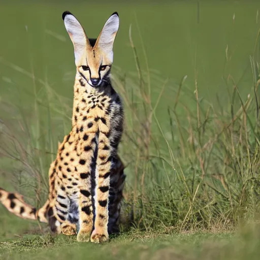 Image similar to photo of a serval with a torso that is extremely long and thin and twisted into a coil like a boa - constrictor. it is in a savanna. its tongue is a long forked snake - tongue. award - winning nature photography ; high - resolution.