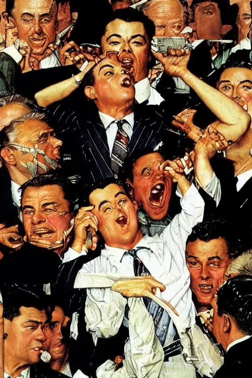 Image similar to the wolf of wall street painted by Norman Rockwell