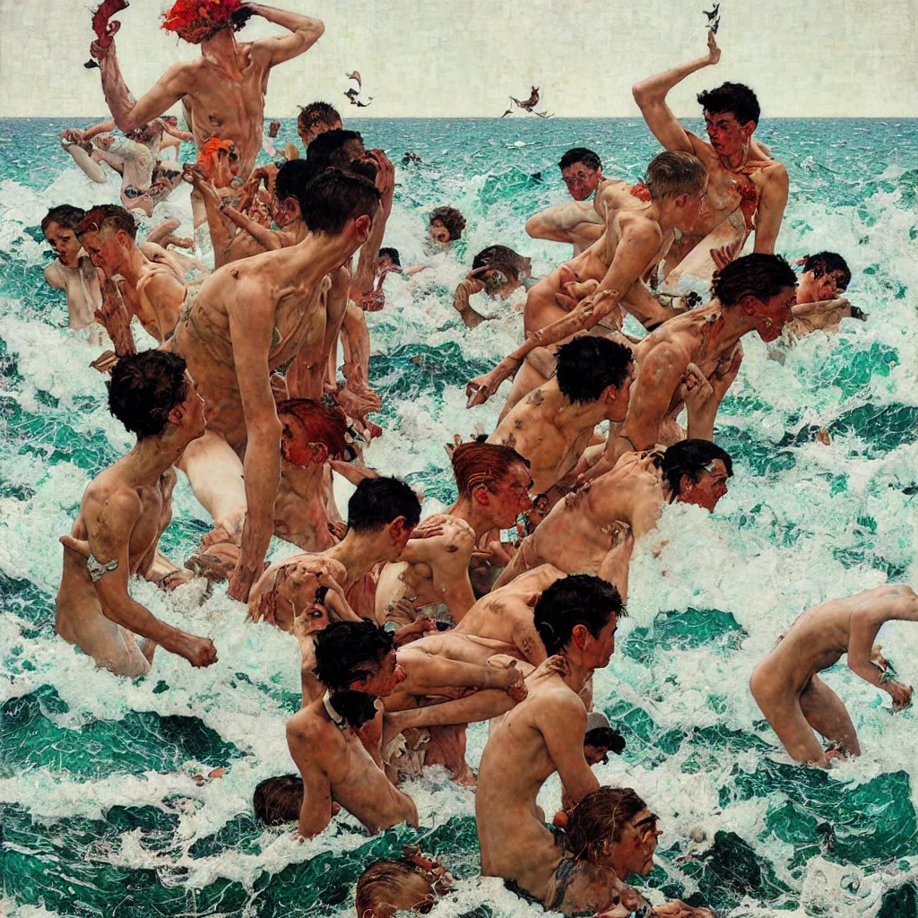 Image similar to the pandemonium of the sea becomes the man, oil on canvas, by norman rockwell, by conrad roset, by jake parker, sharp focus