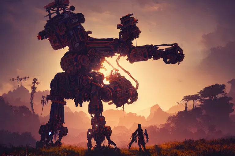 Image similar to scrapper machine mecanical creature robot of horizon forbidden west horizon zero dawn radiating a glowing aura global illumination ray tracing hdr fanart arstation by ian pesty and alena aenami artworks in 4 k