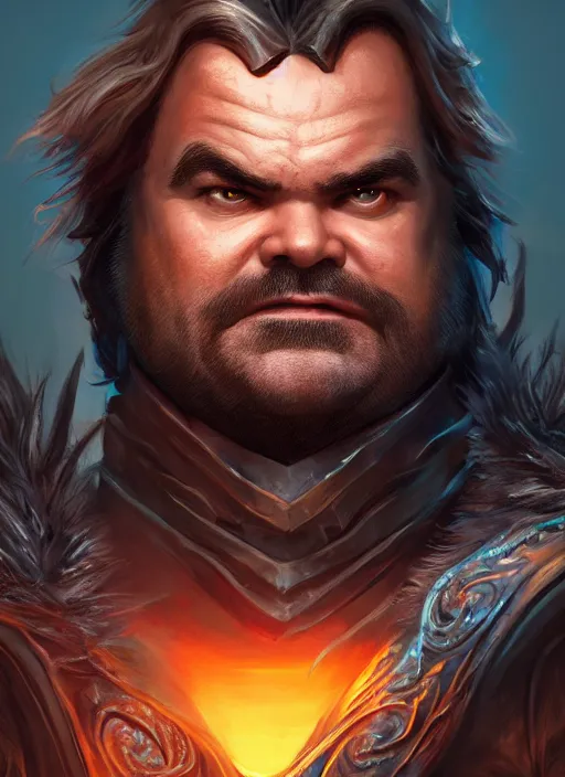 Prompt: A fantasy comic book style portrait painting of jack black as a Mystical Valkyrie, unreal 5, DAZ, hyperrealistic, octane render, RPG portrait, dynamic lighting