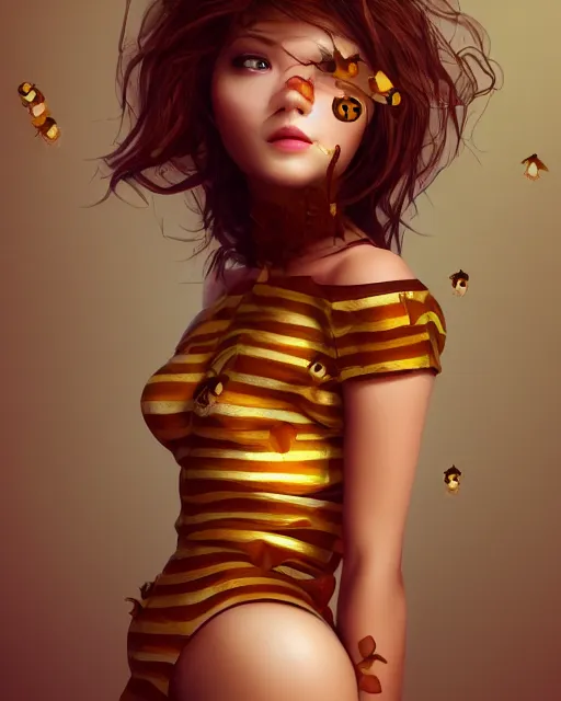 Image similar to beautiful anonymous as honey, made of honey, wearing honey - themed miniskirt, award winning creature portrait photography, extremely detailed, artstation, 8 k, sensual lighting, incredible art, wlop, artgerm, backlit, rim lighting, hi - fructose