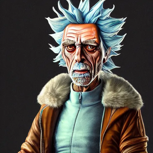 Image similar to 2 0 7 0 rick sanchez portrait in the alien dimension : : photorealistic sci - fi detailed intricate face details ultradetailed ultra - realistic by hieronymus bosch