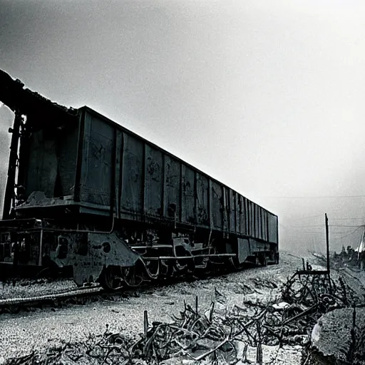 Image similar to a boxcar made of flesh and bone, War Photography, by H.R. Giger