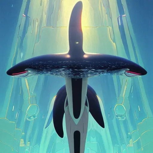 Image similar to cyborg orca by robert mccall mike winkelmann trending on arstation