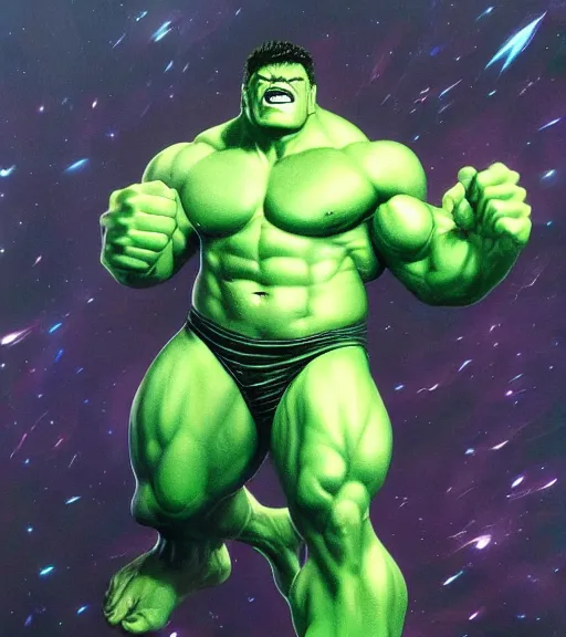 Prompt: cosmic hulk. realism art, high detailed, fine art, trending on artstation, smooth draw, perfect lightning, sharp focus.