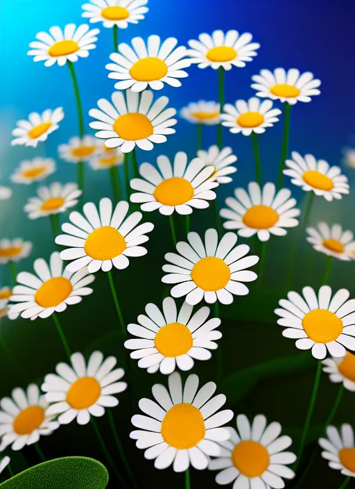 Image similar to bright flowerpatch of smooth daisies by zaha hadid, up close shot, sharp focus, global illumination, radiant light, irakli nadar, octane highly render, 4 k, ultra hd,