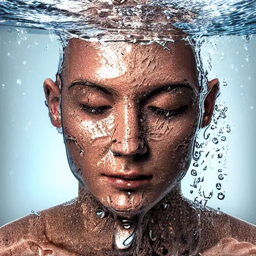 Image similar to a human head, water artwork manipulation, ray tracing, sharp focus, realistic water, long shot