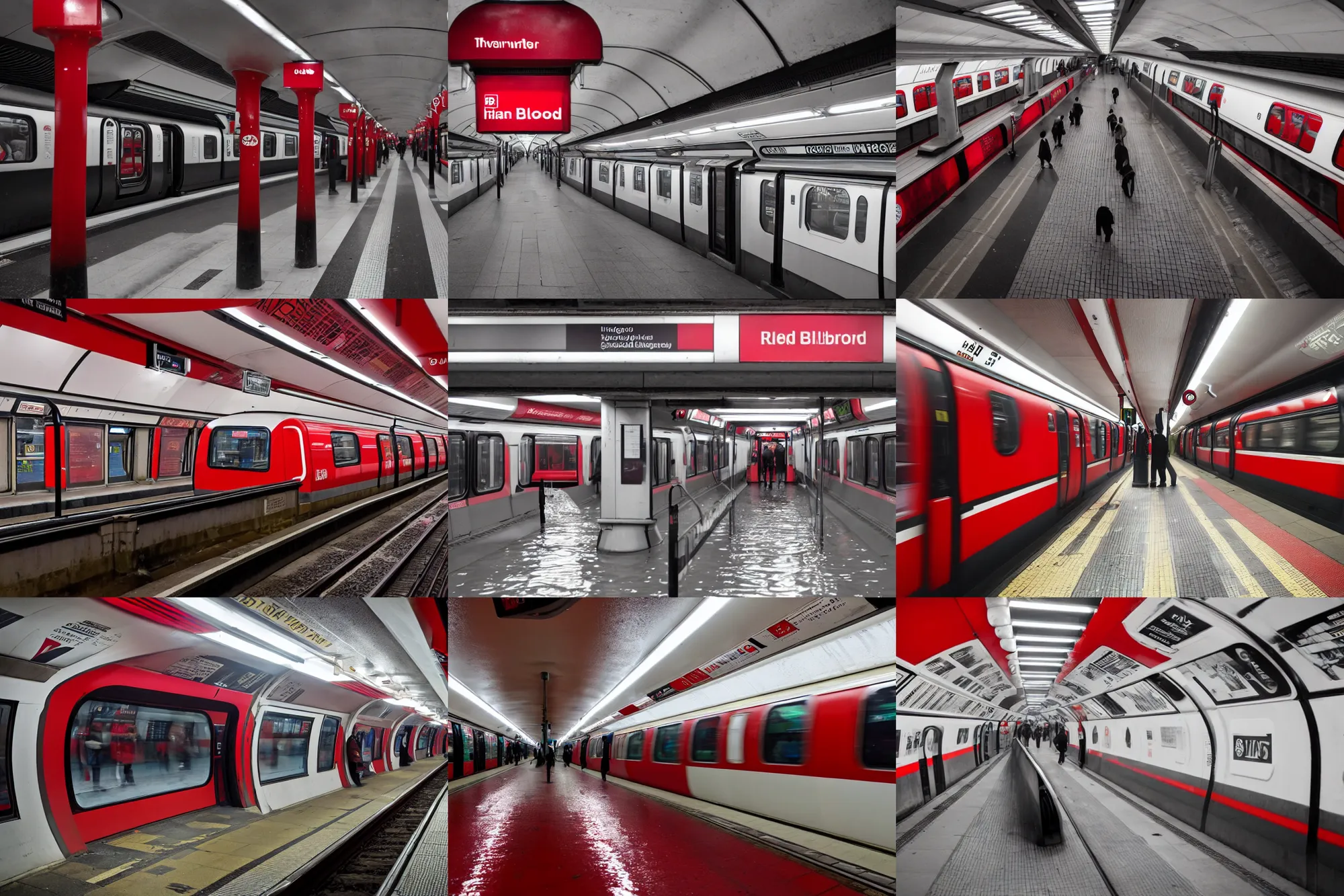 Prompt: London Underground half submerged in red blood