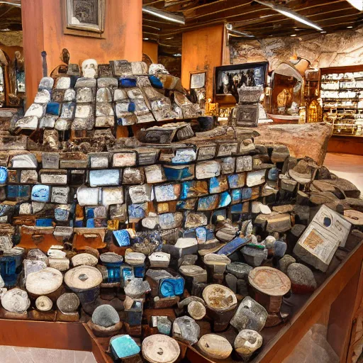 Prompt: An enormous treasure trove filled with precious mineral samples, wide shot, ultra-high definition, 4K, museum quality photo