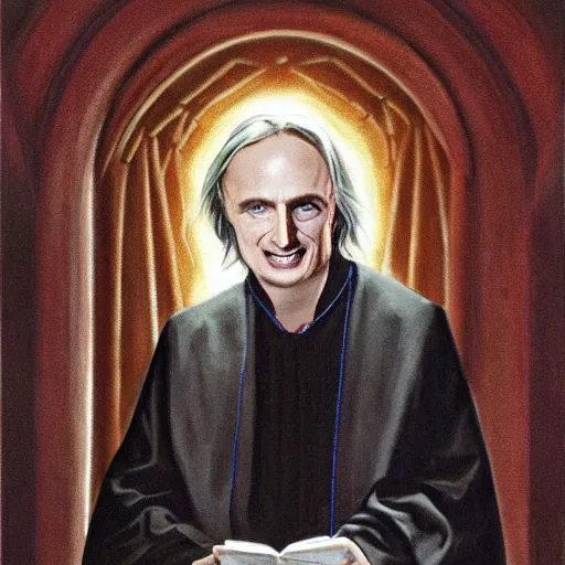 Image similar to portrait of Richard Dawkins as High Priest of the Satanic Arts, by Robert G. Harris