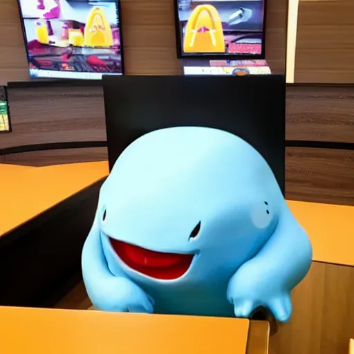 Image similar to a wobbuffet working at mcdonalds