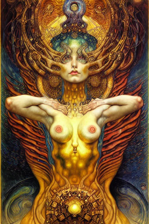 Image similar to Divine Chaos Engine by Karol Bak, Jean Delville, William Blake, Gustav Klimt, and Vincent Van Gogh, symbolist, visionary