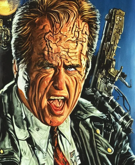 Prompt: illustration of Clu Gulager as Burt from Return of the Living Dead (1985), Les Edwards poster art, detailed