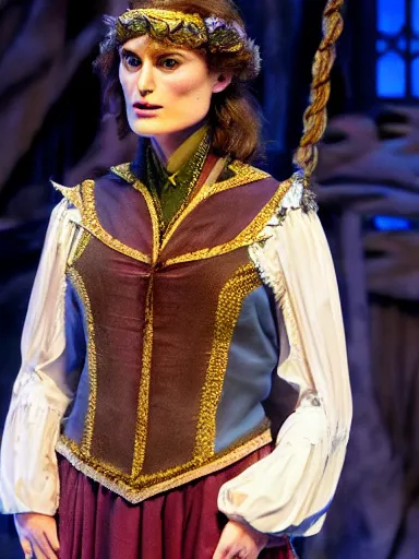 Prompt: a photograph of Keira Knightley as Miranda from the stage production of The Tempest