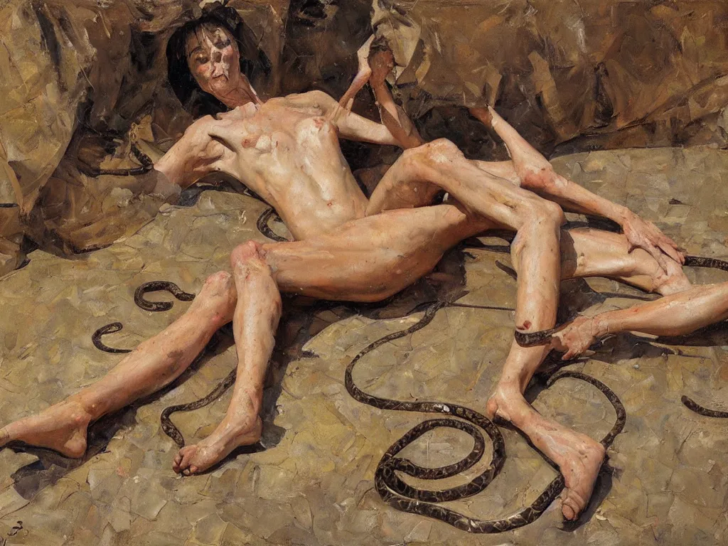 Image similar to snakes and legs, denis sarazhin, oil on canvas