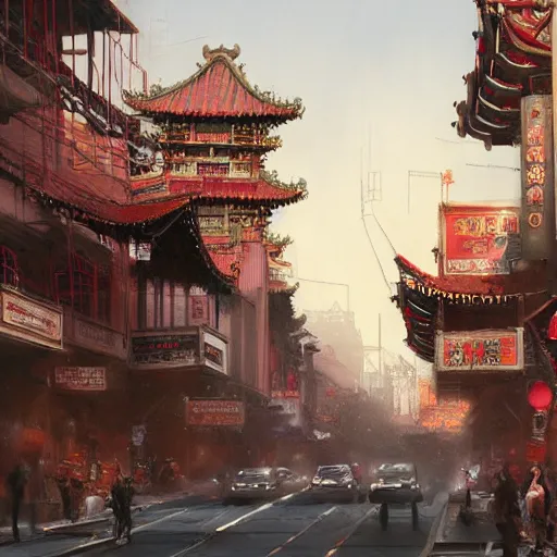 Image similar to concept art, chinatown of san francisco, by james gurney, greg rutkowski, john howe, artstation