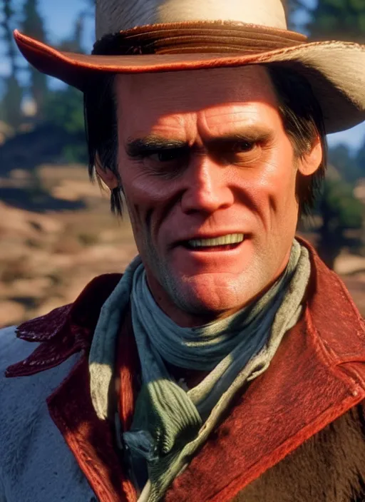 Image similar to film still of jim carrey in red dead redemption 2 ( 2 0 1 8 video game )