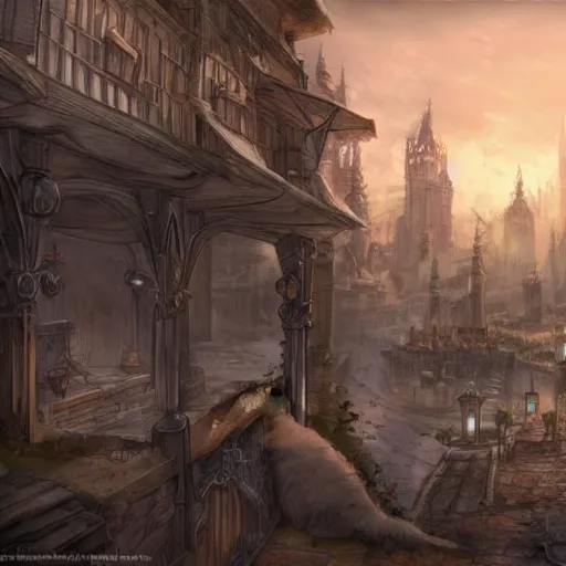 Image similar to a medieval fantasy city run by anthropomorphic dogs, concept art, beautiful sketch, 4 k, highly detailed, unreal engine