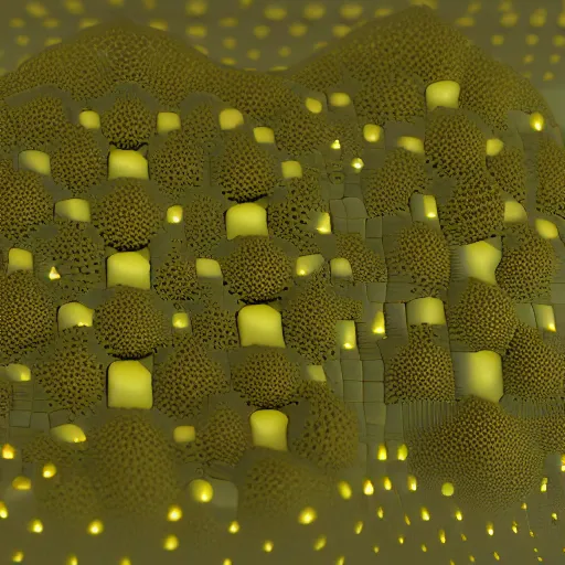 Prompt: slime mold made of cellular automata according to golden ratio pattern floating in space. highly detailed 3 d rendering in octane and vray, beautiful mystical lighting, mist, sigma 2 4 mm