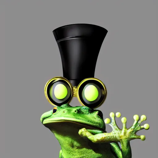 Image similar to a hyper realistic high definition photo of a frog wearing a top hat with a monocle, high definition, 4k, studio