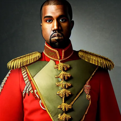 Image similar to Portrait of Kanye West as emperor napoleon, amazing splashscreen artwork, splash art, head slightly tilted, natural light, elegant, intricate, fantasy, atmospheric lighting, cinematic, photo realistic