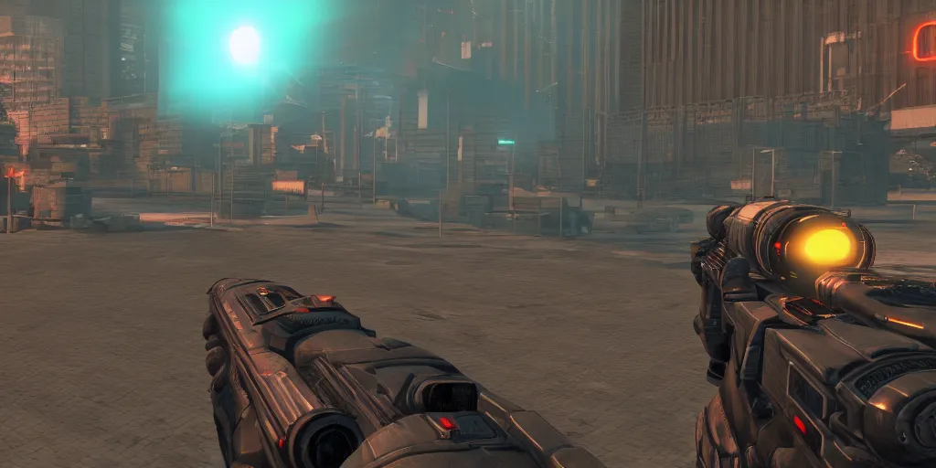 Prompt: screenshot of duke nukem 3 d, dos, videogame, neon glow, lens flare, 8 k