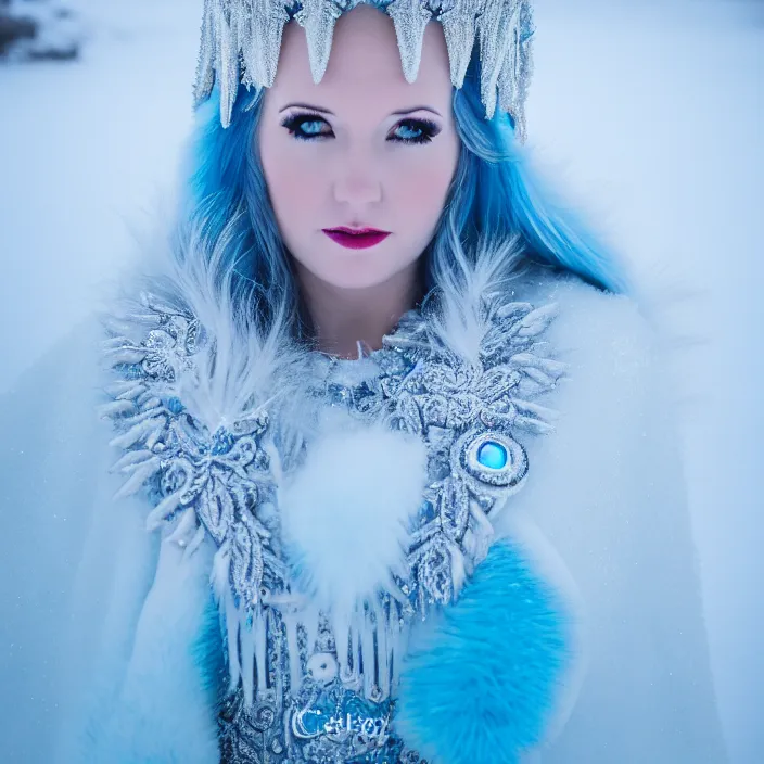 Image similar to professional photograph of a real - life ice queen with ornate robes. extremely detailed. dslr. 8 k